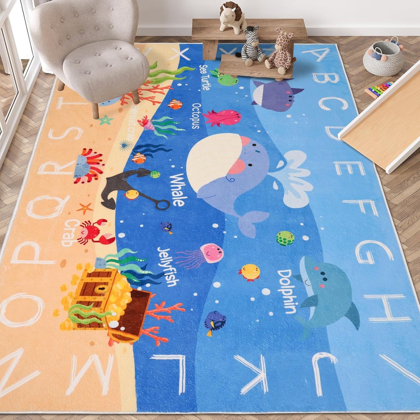 Alfombra infantil antiderrap educativa 4ft11x6ft7 lavable