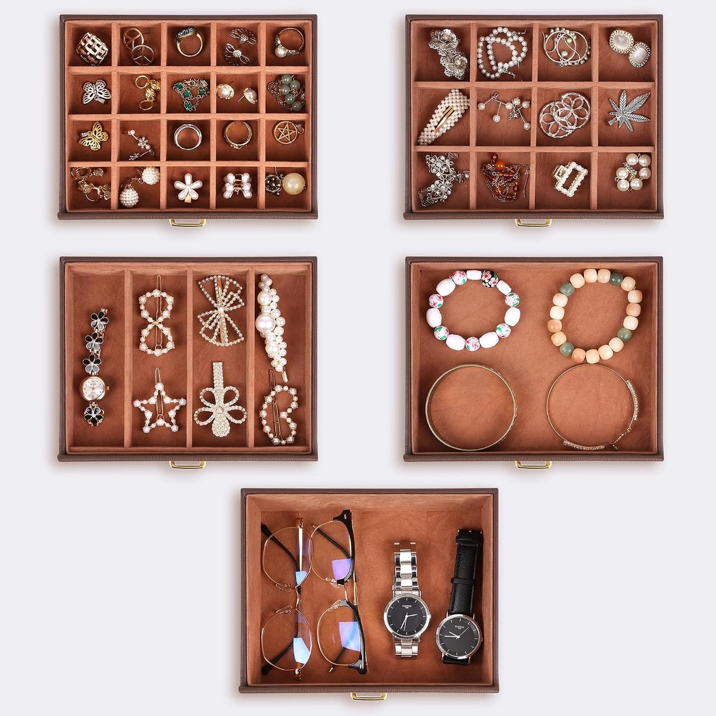 Caja joyas PU con espejo 6 niveles 5 cajones gran capacidad