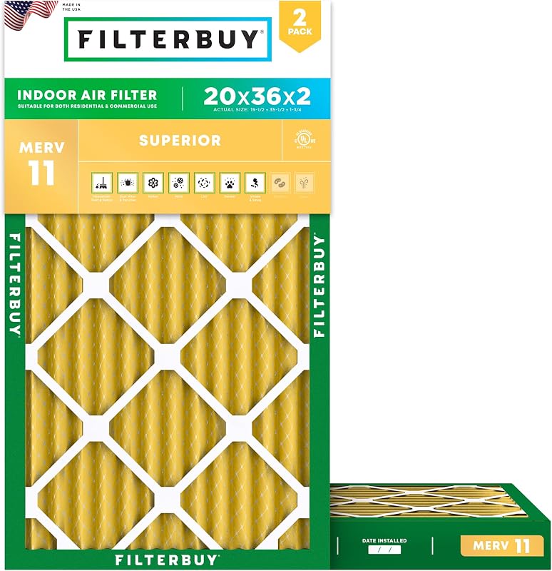 Filtro Aire MERV 11 20x36x2 Plisado HVAC 2 Unids