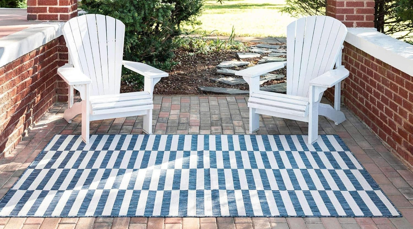 Alfombra a rayas azul/marfil 4'1"x6'1"
