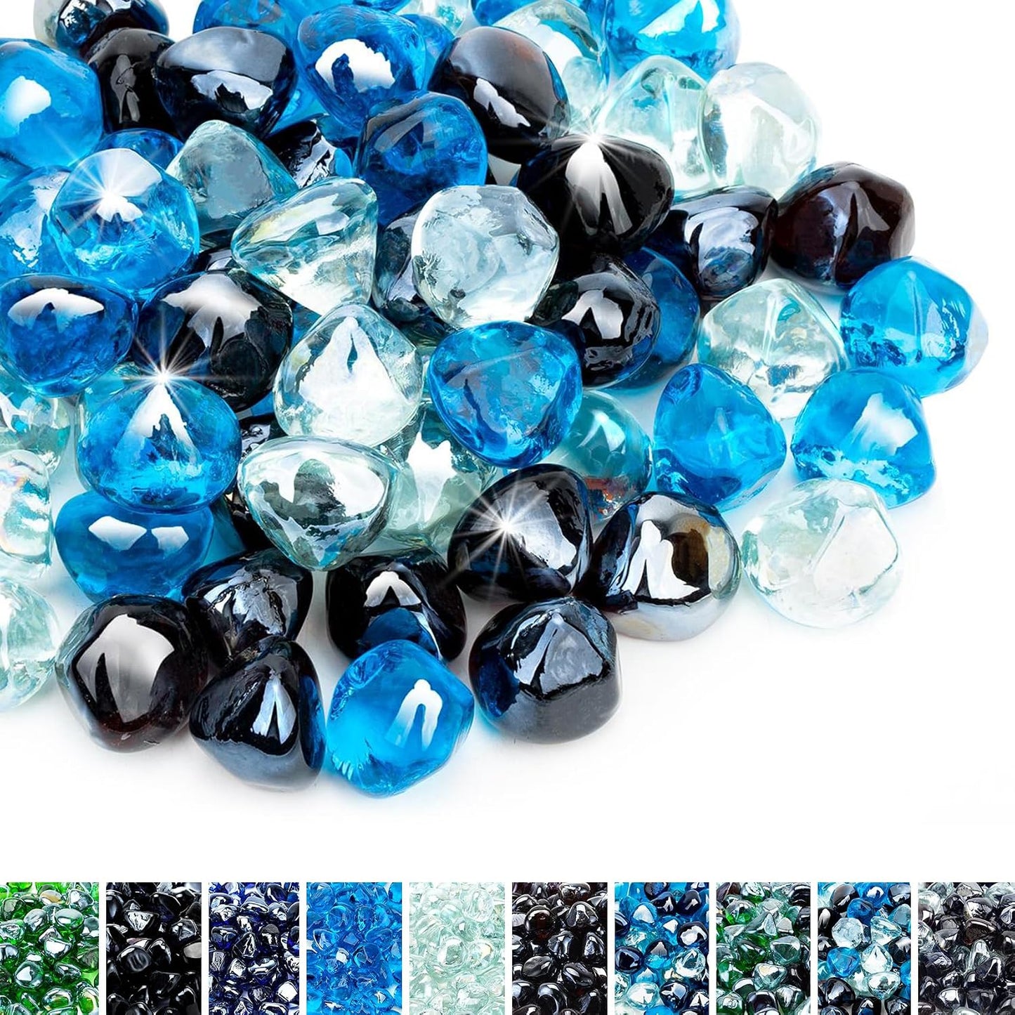 Diamantes vidrio fuego 10lb 1/2pulg azul caribeño brillo ambar