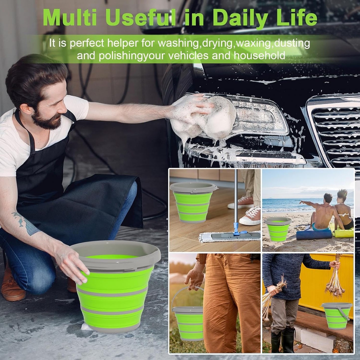 Cubo plegable 10L con asa para lavado auto jardín camping