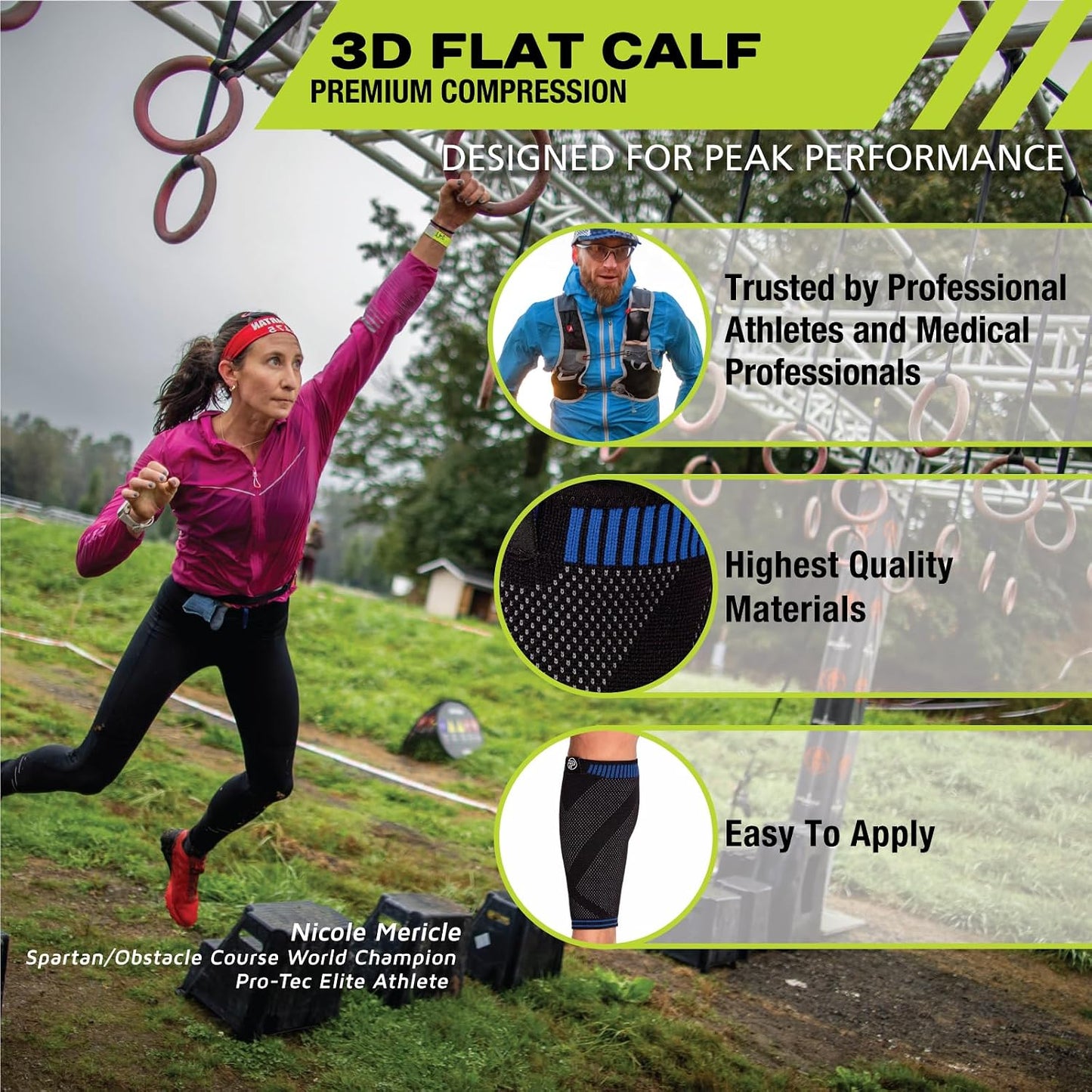 Manga pantorrilla plana 3D negro/azul L