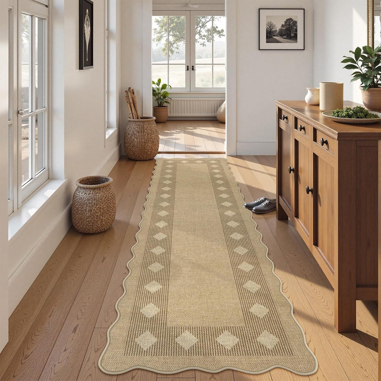 Alfombra pasillo yute geométrica 2x8" color marrón