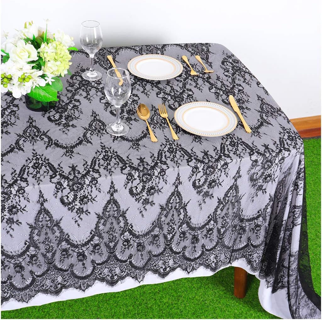 Mantel encaje negro 60x120pulg para bodas y halloween