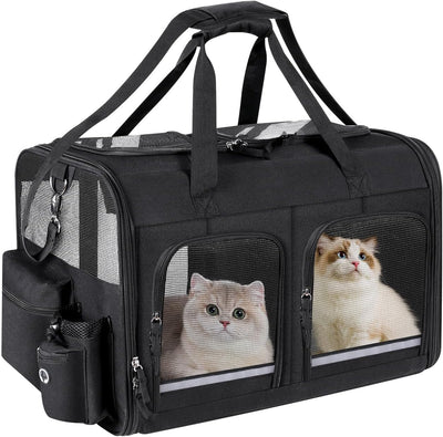Transportador doble plegable para mascotas 2 compartimentos