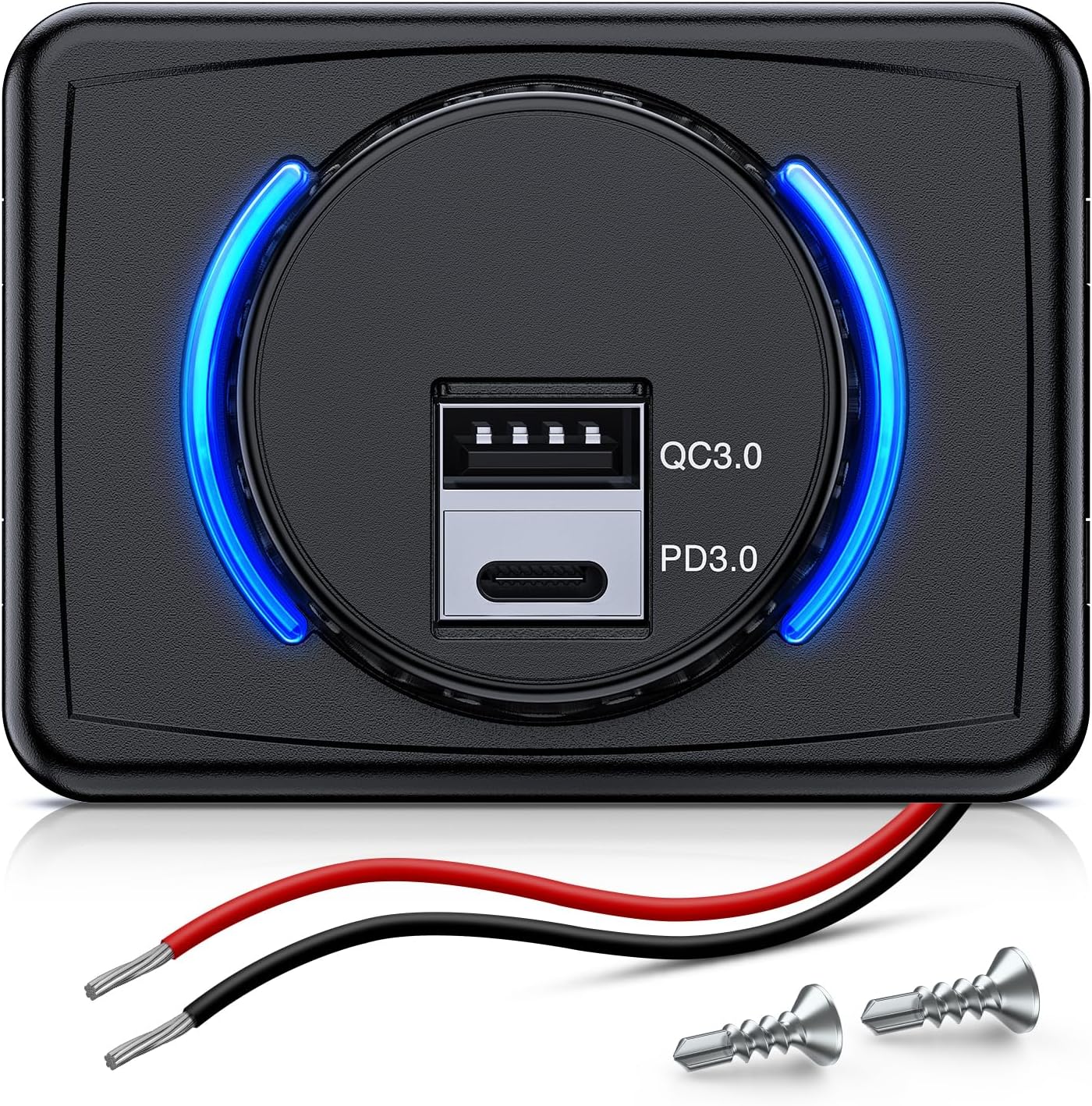 Cargador USB PD 12-24V 3A con luz LED para coche