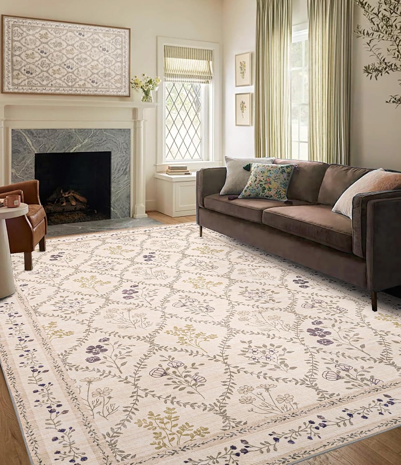 Alfombra 9x12ft estampado floral beige antiderrap