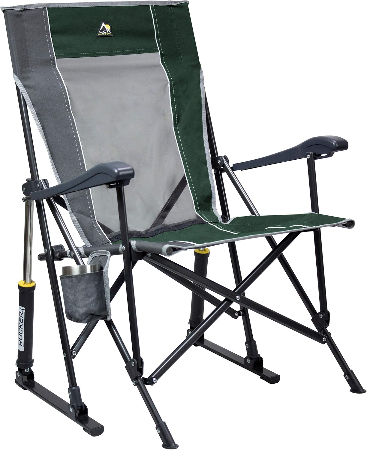Silla mecedora camping plegable con reposabrazos verde