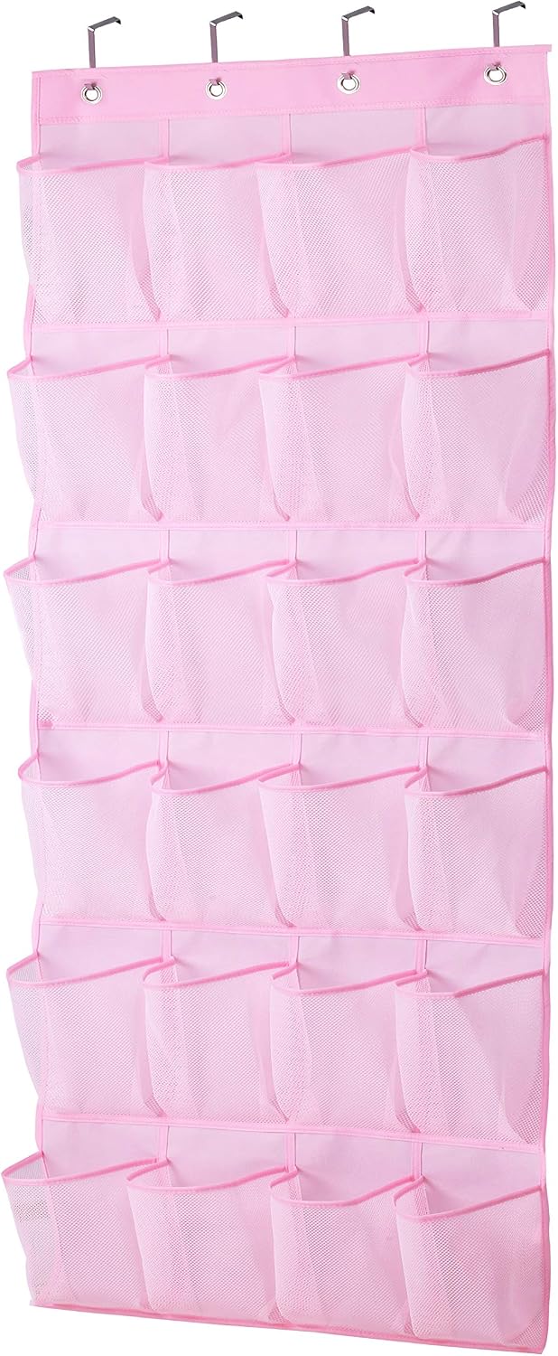 Organiz. zapatos puerta 24 bolsillos malla rosa