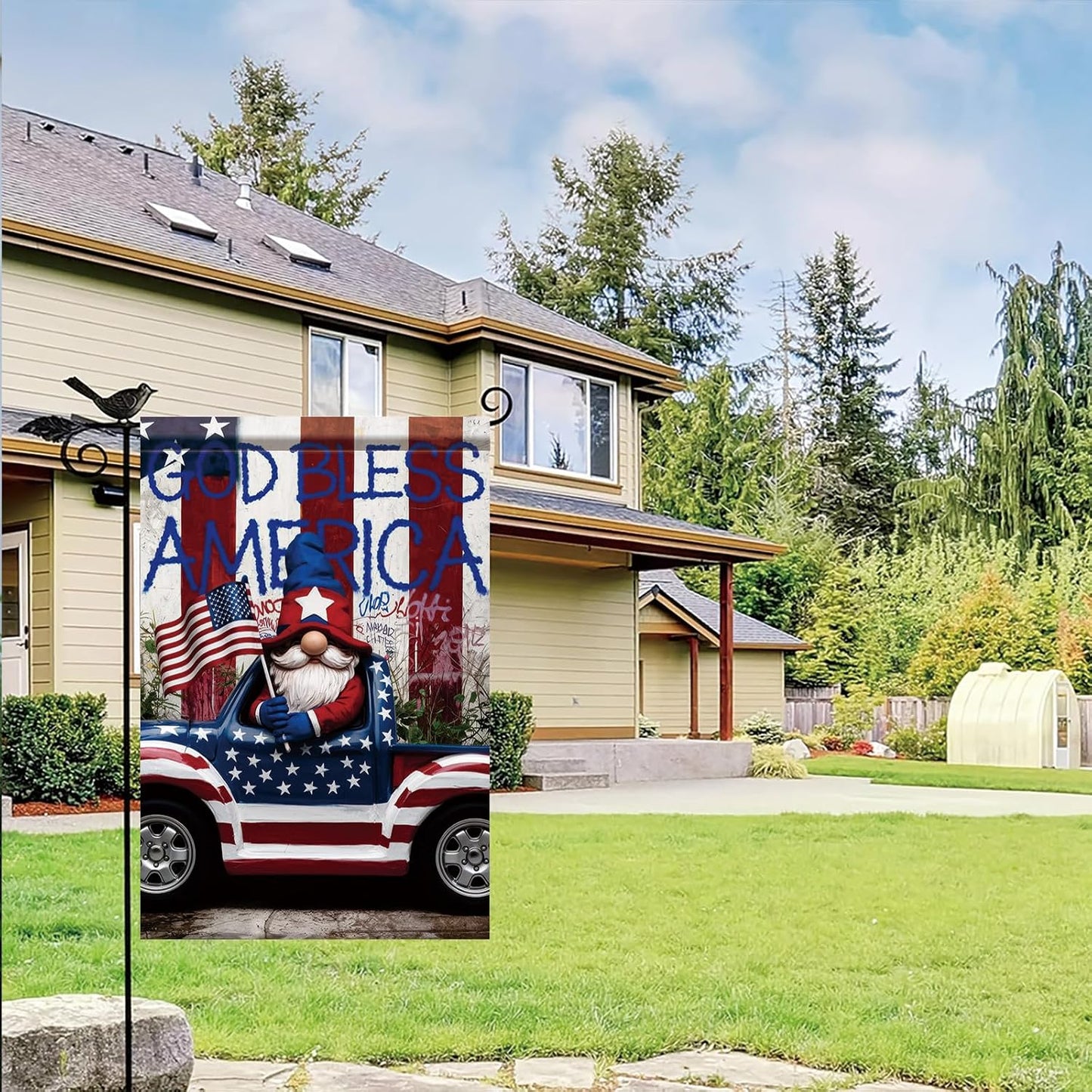 Bandera patriótica 4 de Julio doble cara para jardín