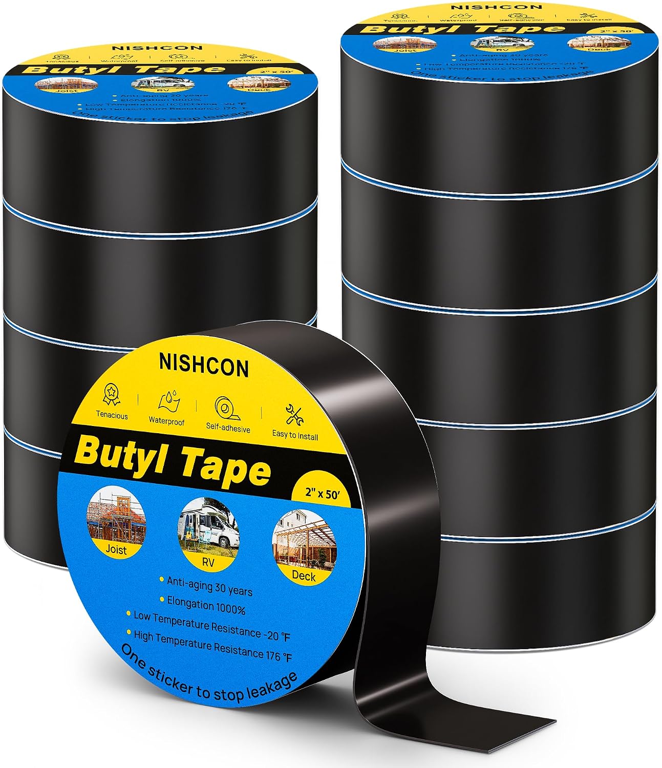 Cinta selladora butilo 2" x50ft impermeable 10 rollos