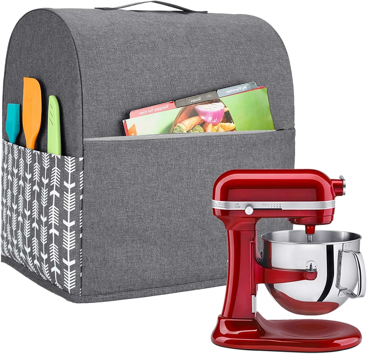 Funda batidora Kitchenaid 6-8qt con mango bolsillos gris