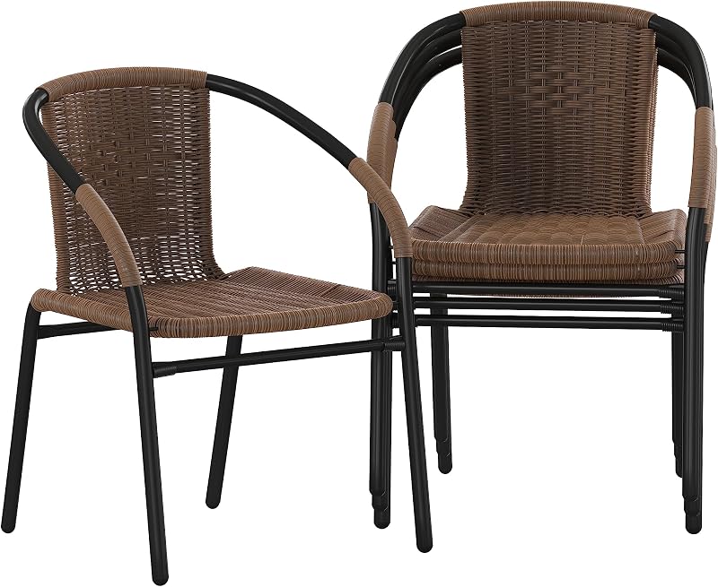 Set 4 sillas ratán apilables para interior/exterior marrón