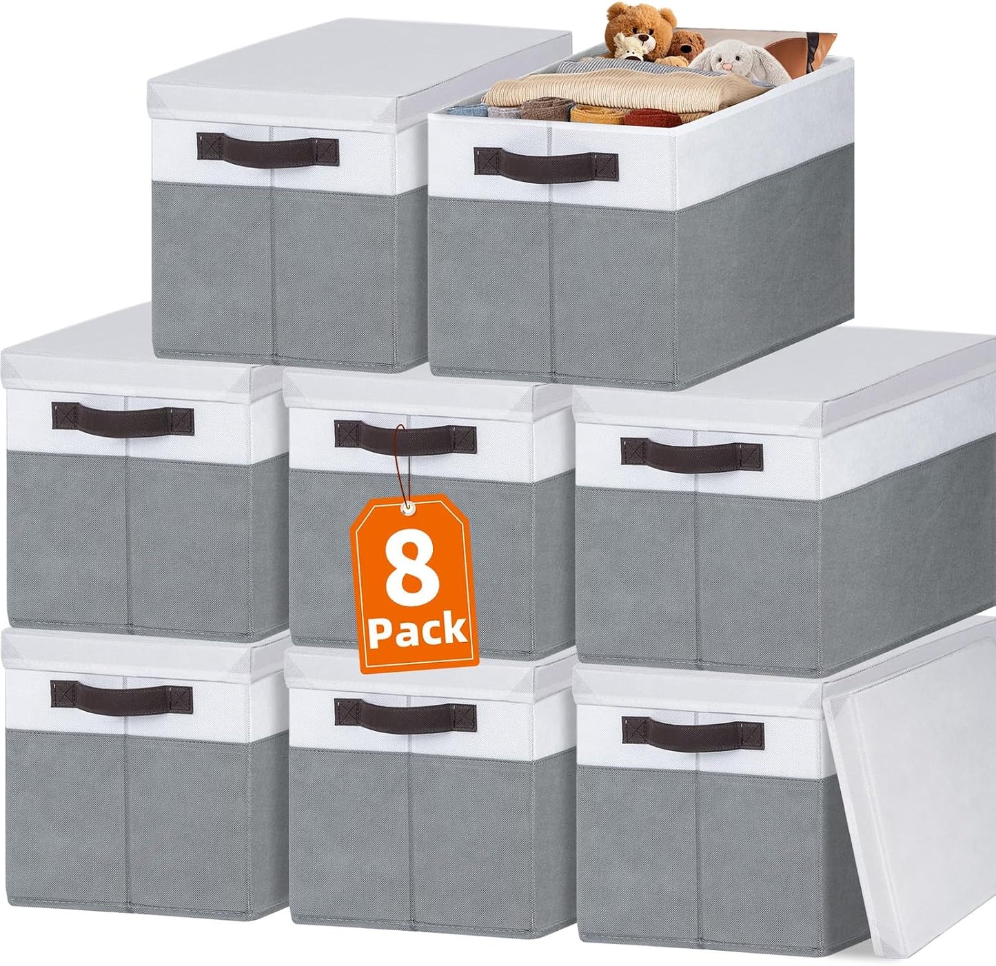 8 Cestas Apilables para Clóset con Tapas
