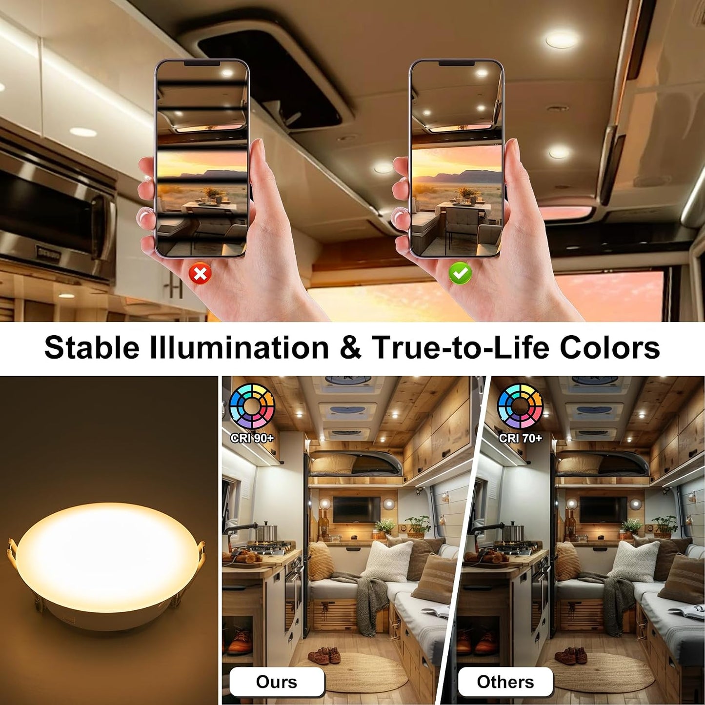Luces LED techo caravana 4.5" 320lm pack 4 blanco cálido