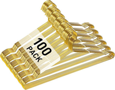 100 Ganchos Acero Inox para Ropa 17.7pulg Dorado