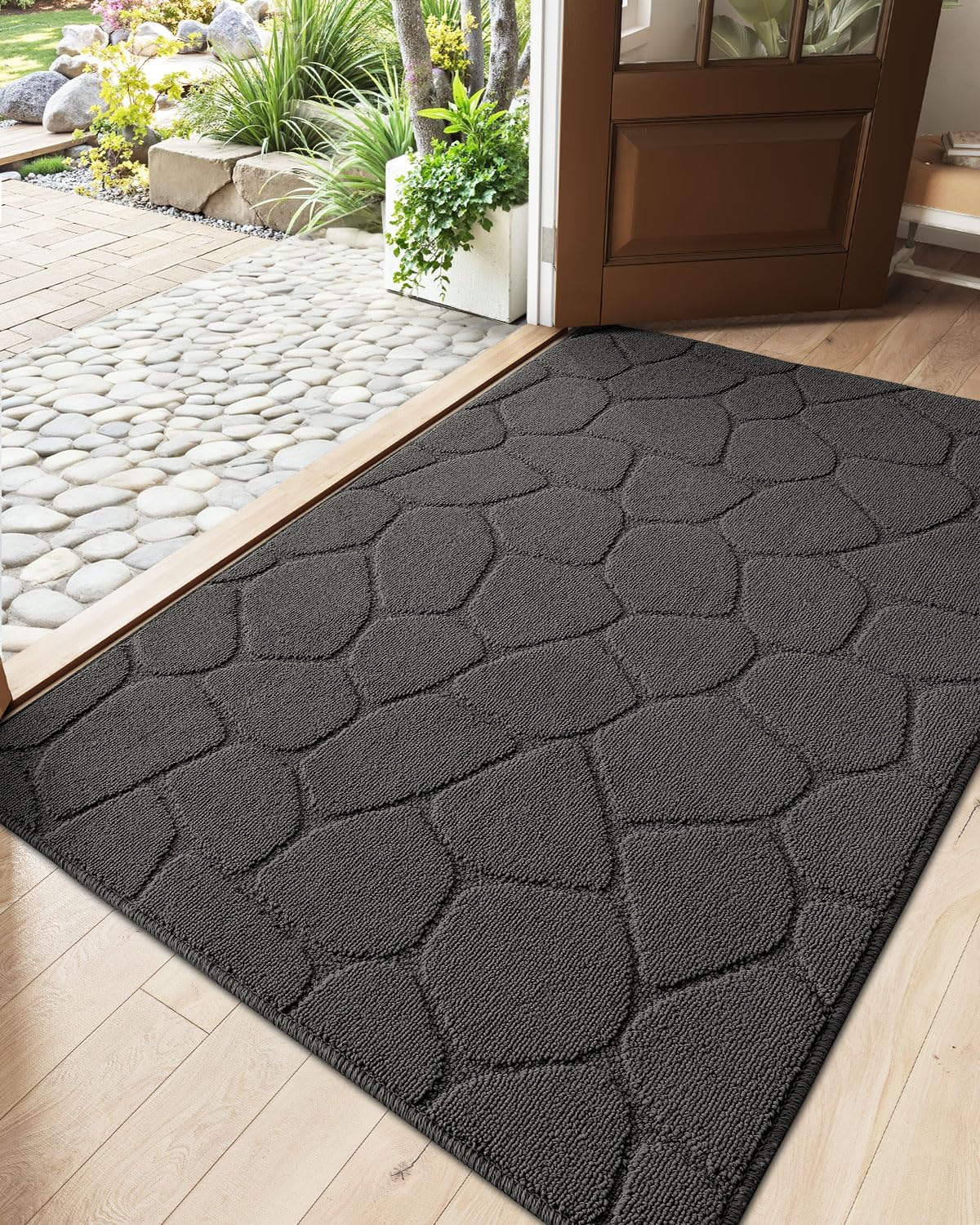 Tapete antiderrap puerta 4x6" lavable gris guijarro