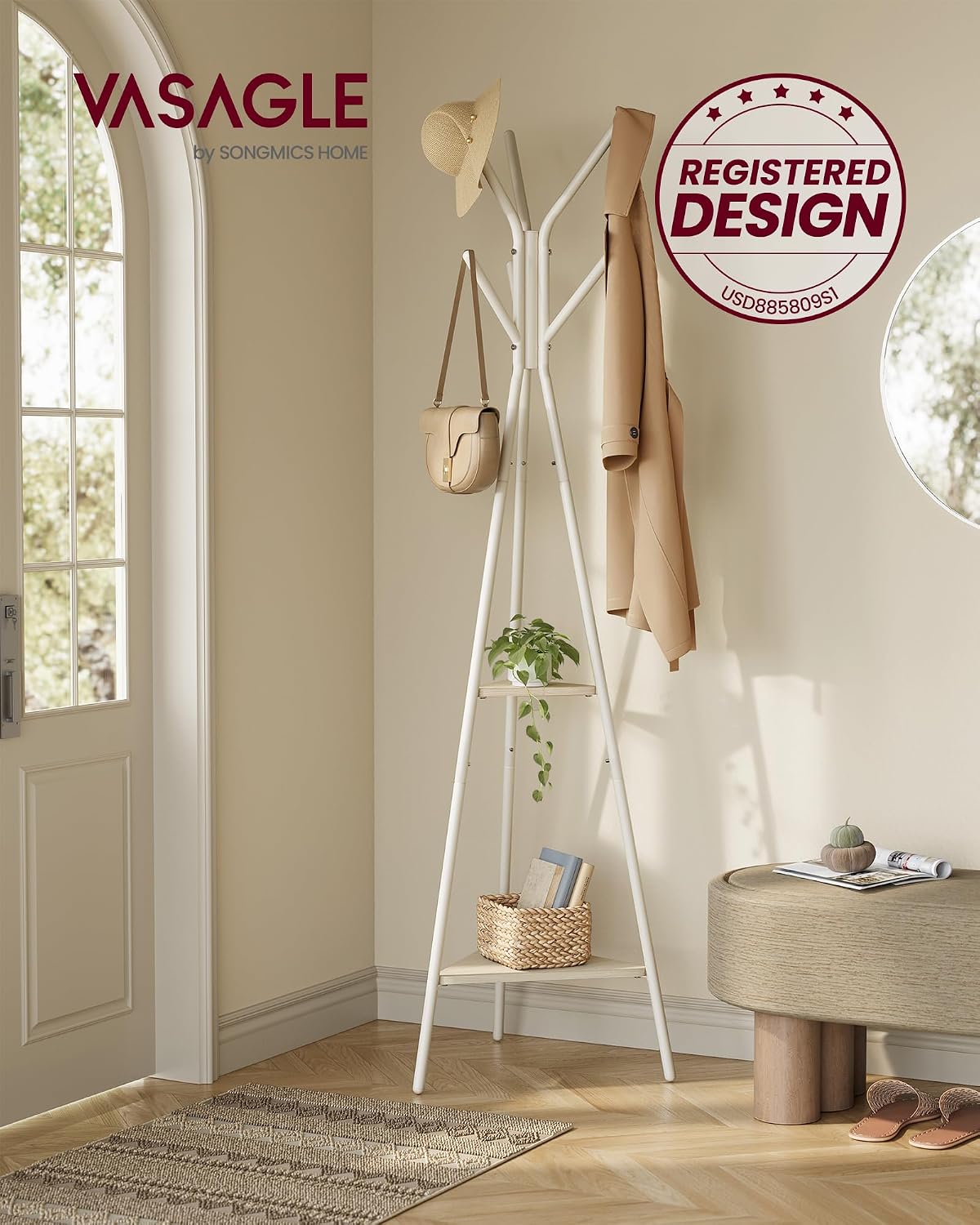 Perchero industrial 2 estantes beige y blanco