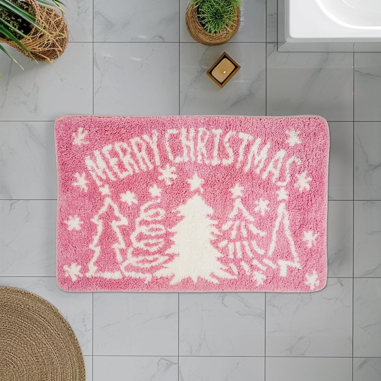 Alfombra navidad rosa tapete baño 17x27pulg hogar sala