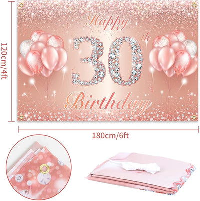 Fondo pancarta feliz cumpleaños 30 oro rosa 4x6ft