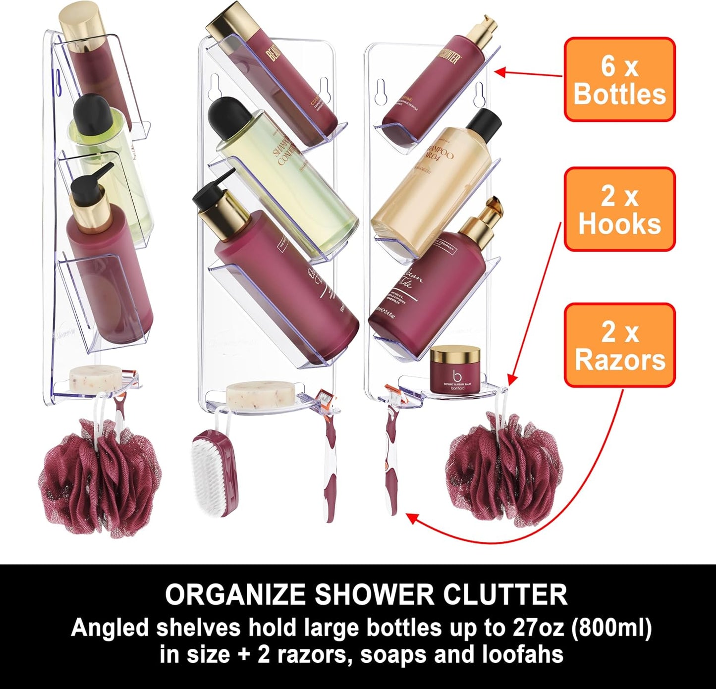 Organiz. ducha ajustable pared sin ventosas 2 pzas