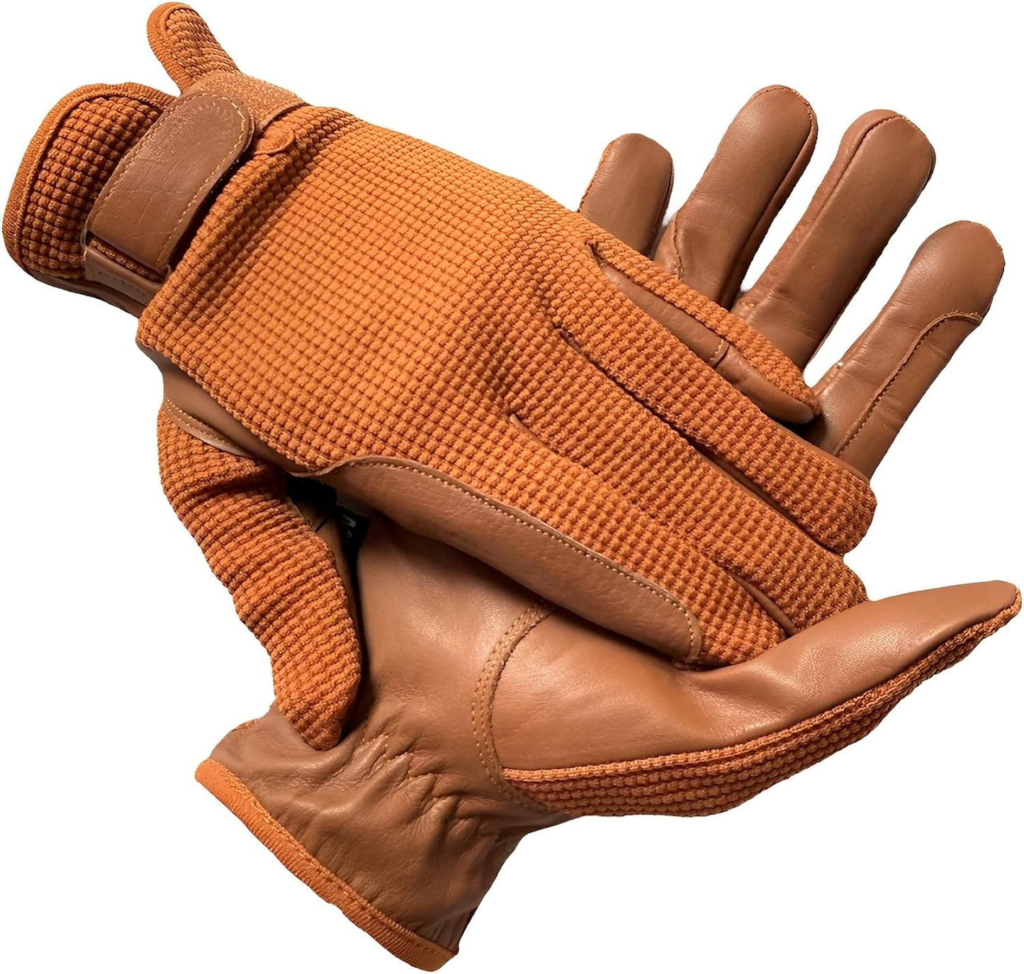 Guantes equitación hombre cuero algodón color marrón