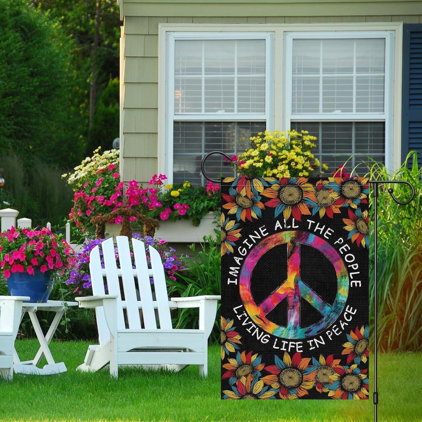 Bandera jardín arcoíris 12x18pulg doble cara arpillera girasol