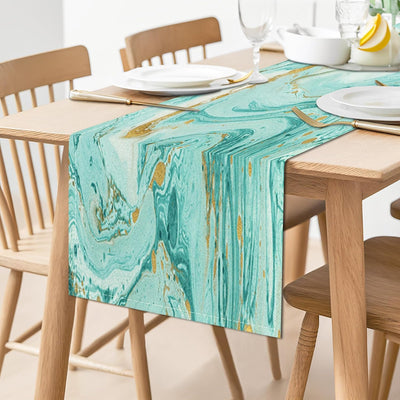 Camino mesa lino dorado turquesa mármol blanco 72pulg decoración