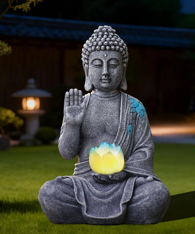 Estatua Buda resina 10.6pulg luz exterior impermeable