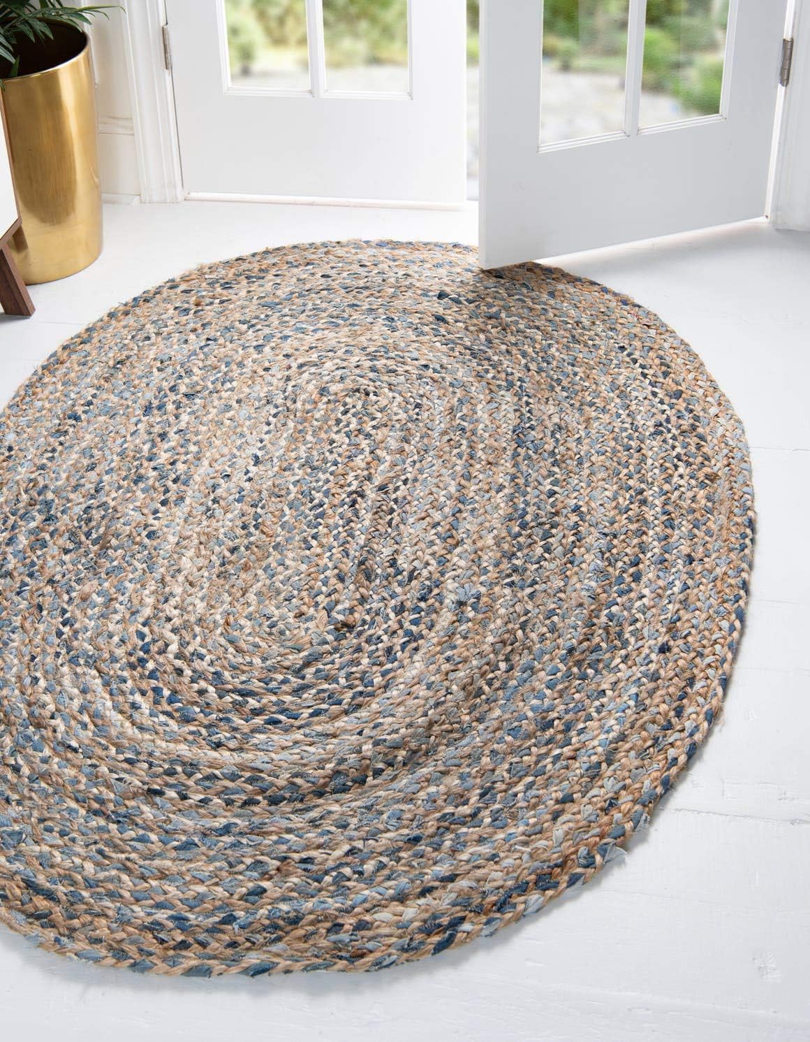 Alfombra ovalada chindi azul moderna 4x6ft