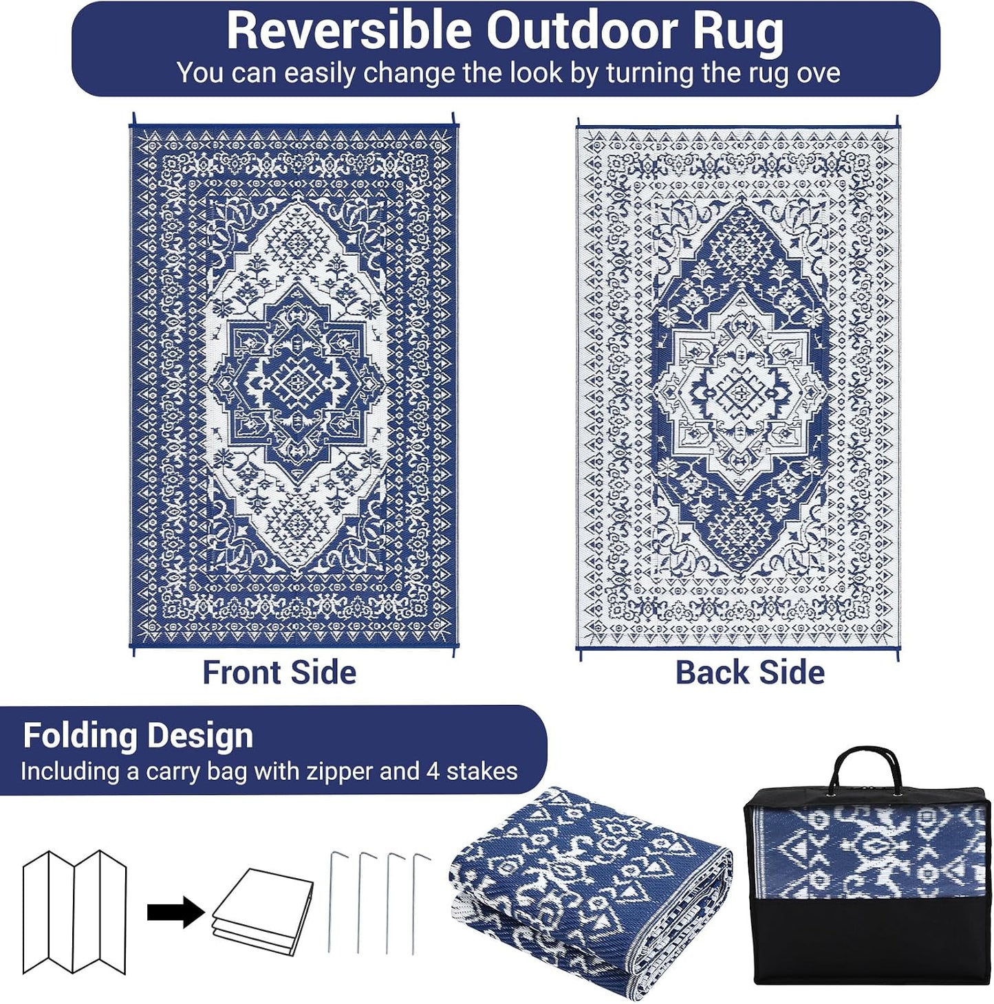Alfombra exterior impermeable 8x10ft con estacas