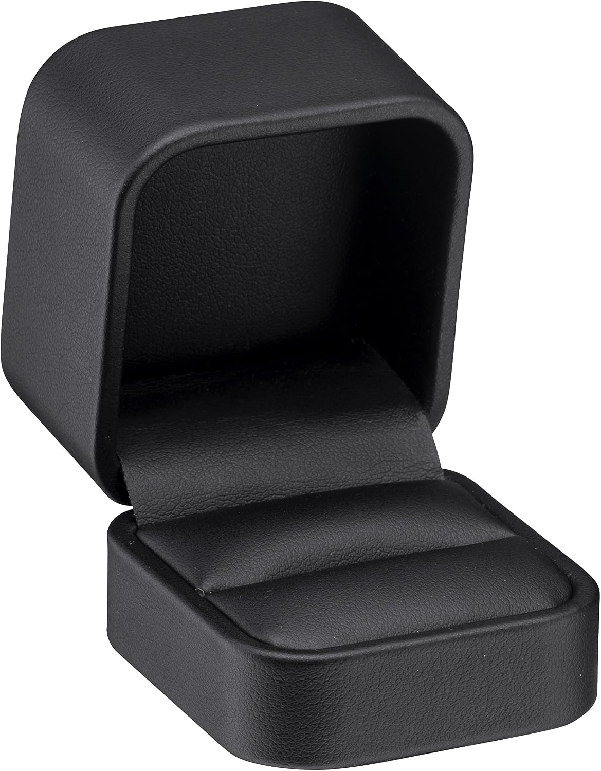 Caja anillo cuero sintético terciopelo negro para propuestas