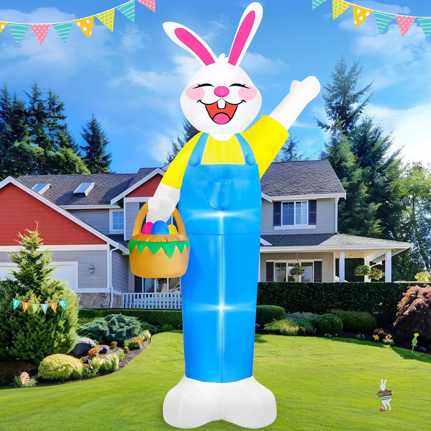 Conejo inflable iluminado 12ft para decoración exterior