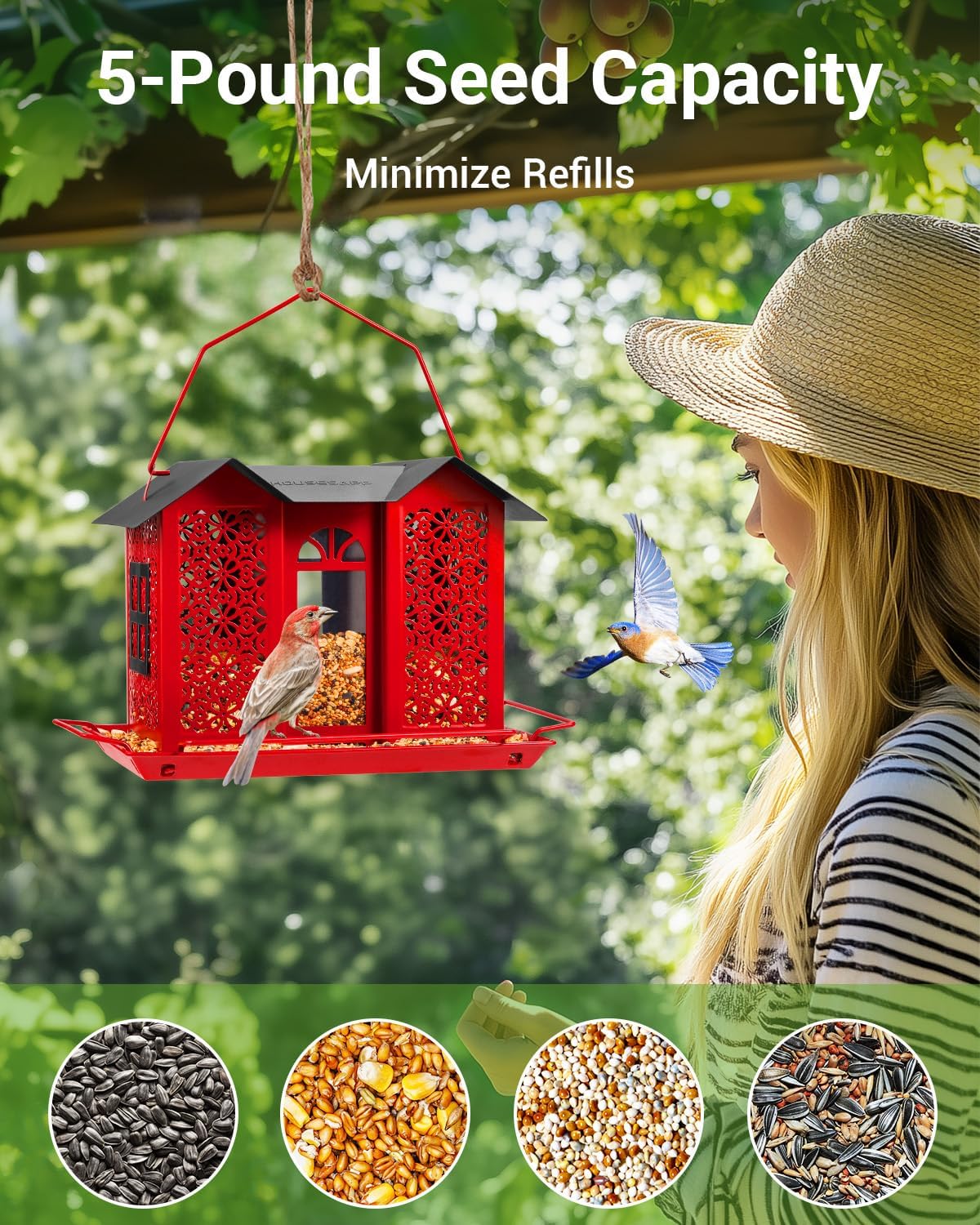 Comedero exterior metal malla para pájaros