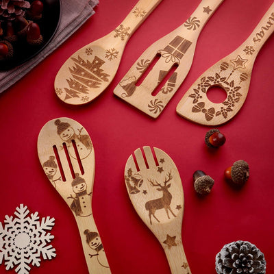 Set 5 cucharas madera Navidad utensilios cocina hornear