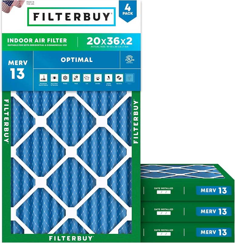 Filtro aire MERV 13 plisado HVAC 20x36x2 pack 4