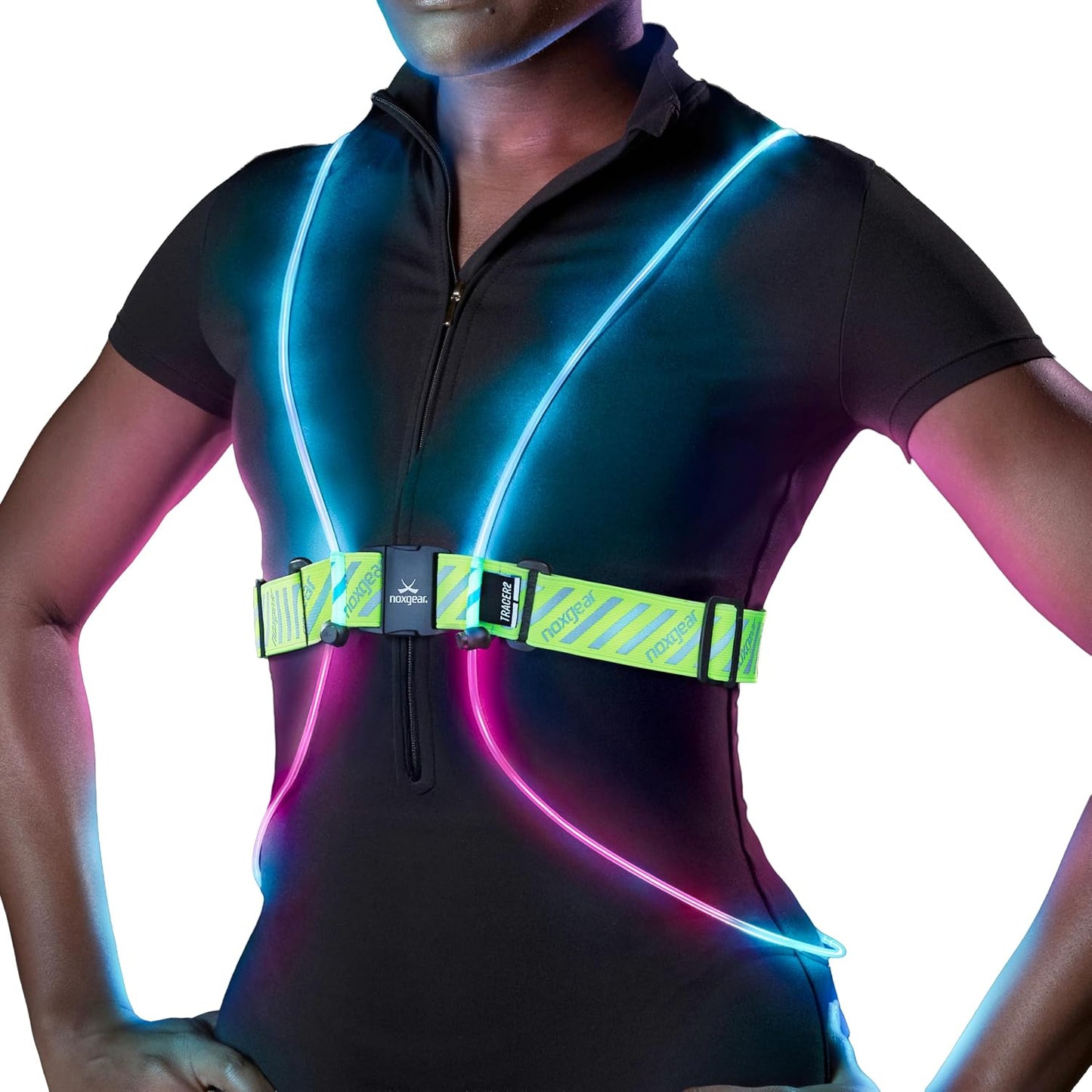 Chaleco correr multicolor con luz reflectante recargable