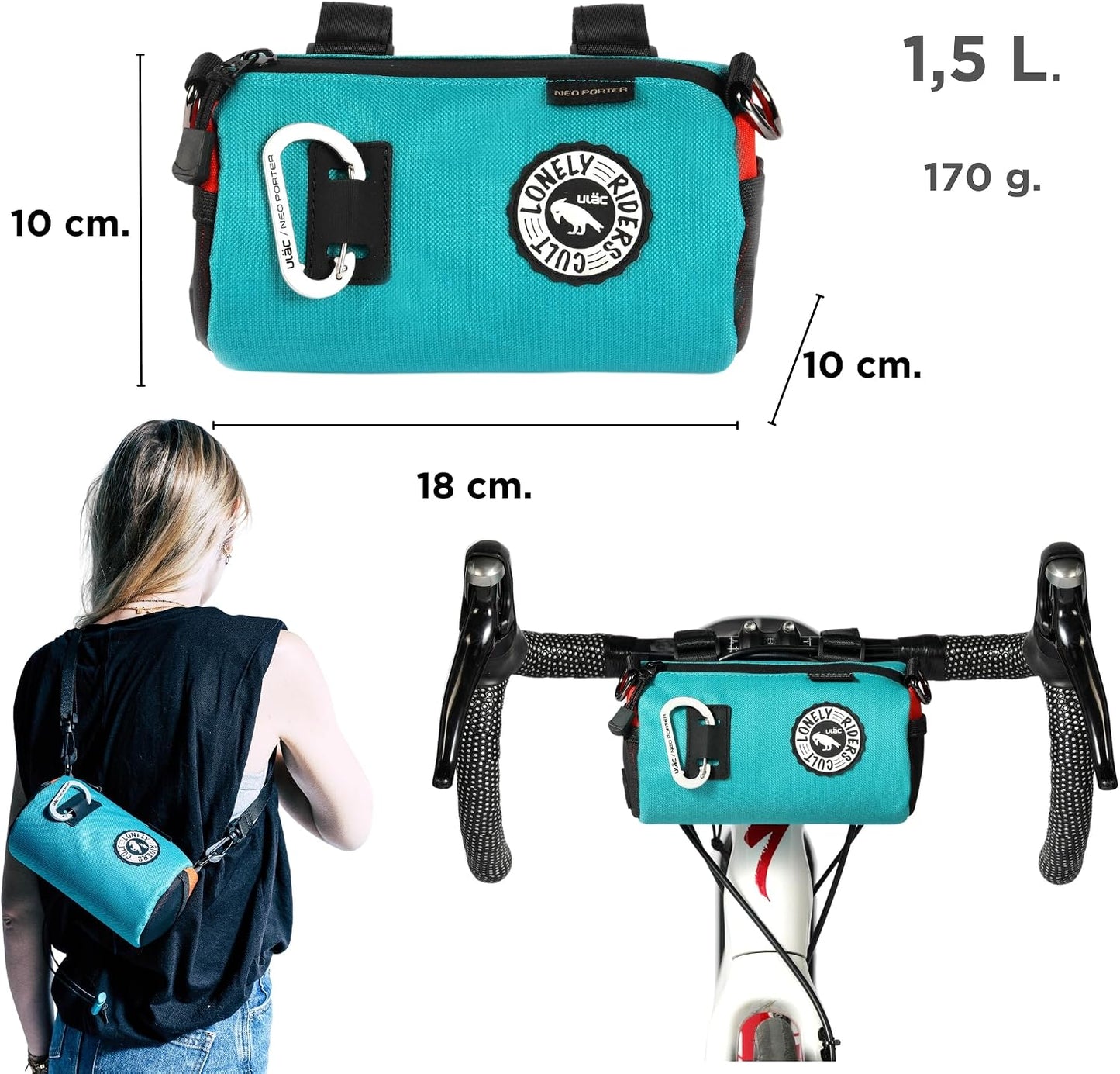 Bolsa manillar bicicleta con ojales luces y correa hombro