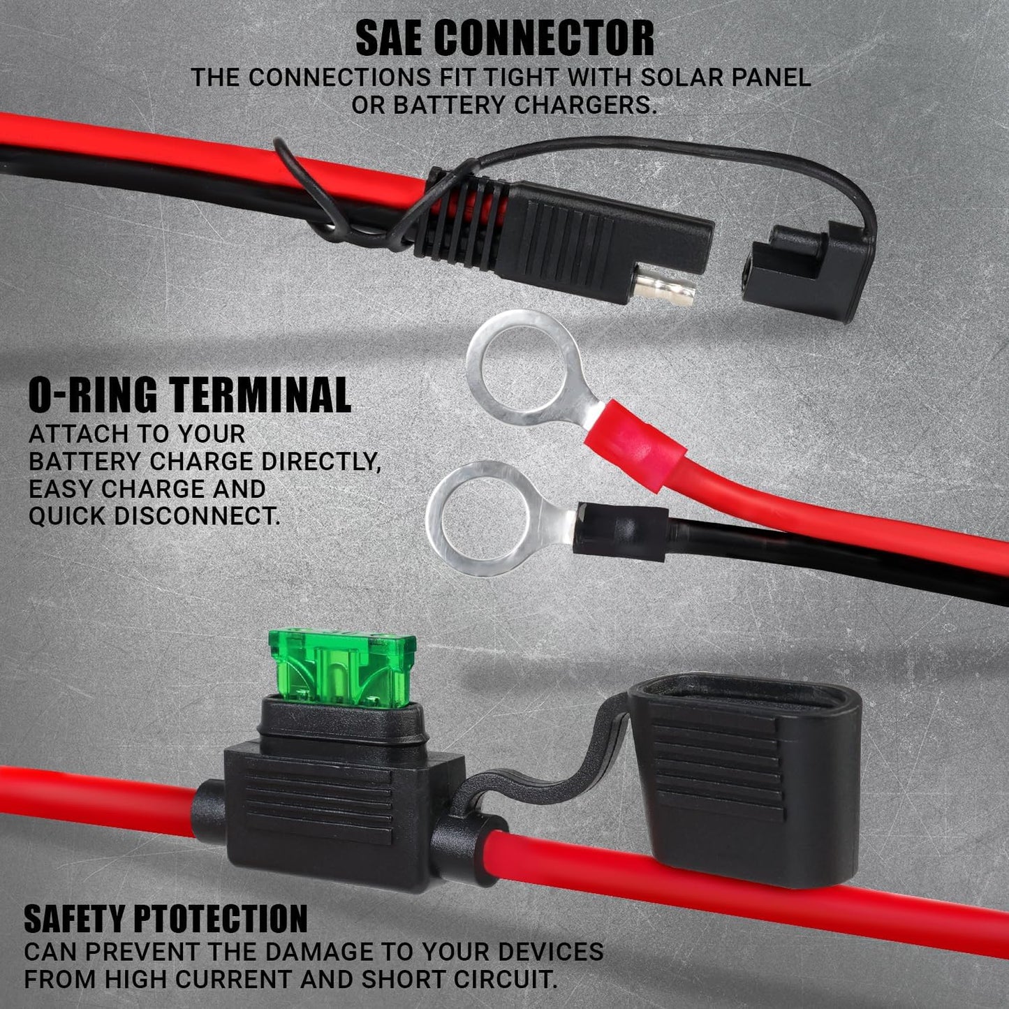 Arnés terminal 5" SAE a anillo 30A 12AWG