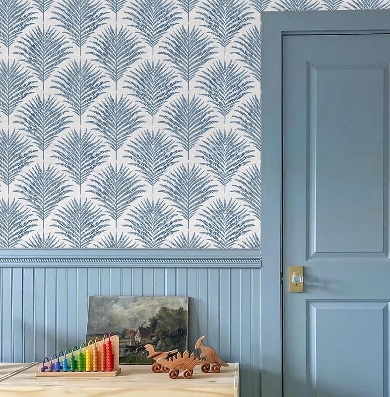 Papel tapiz geométrico autoadhesivo azul/blanco para dormitorio