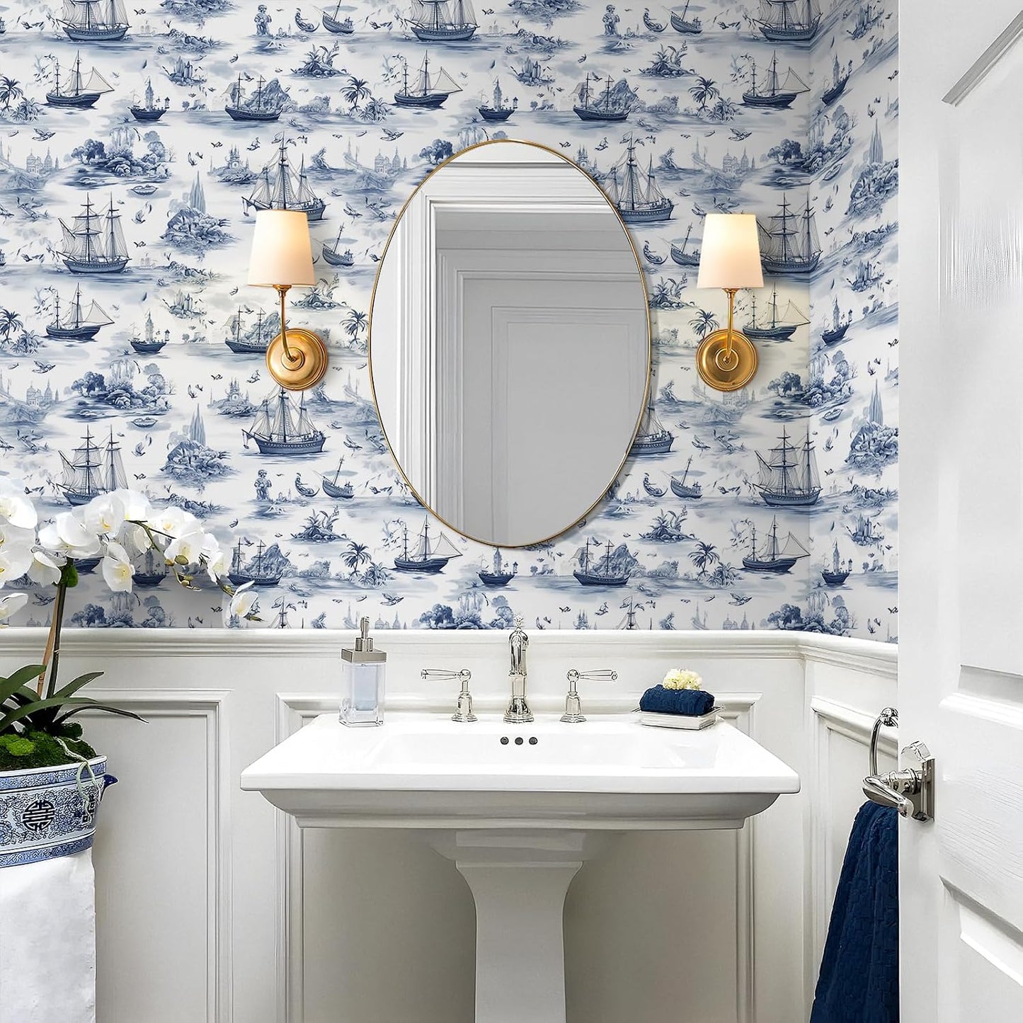 Papel tapiz náutico azul 17.5x276pulg para pegar arte pared