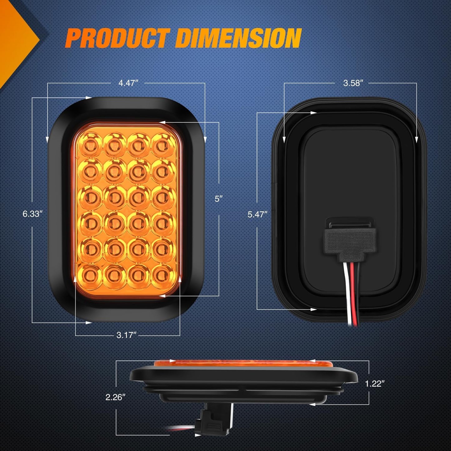 Luz trasera remolque 5x3 2 Pzas LED ámbar 12V