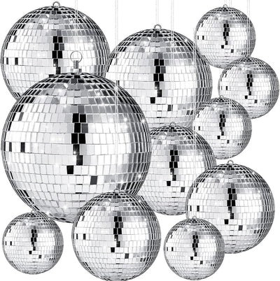12 Bolas Espejo Plateado Colgantes Decoración Navideña