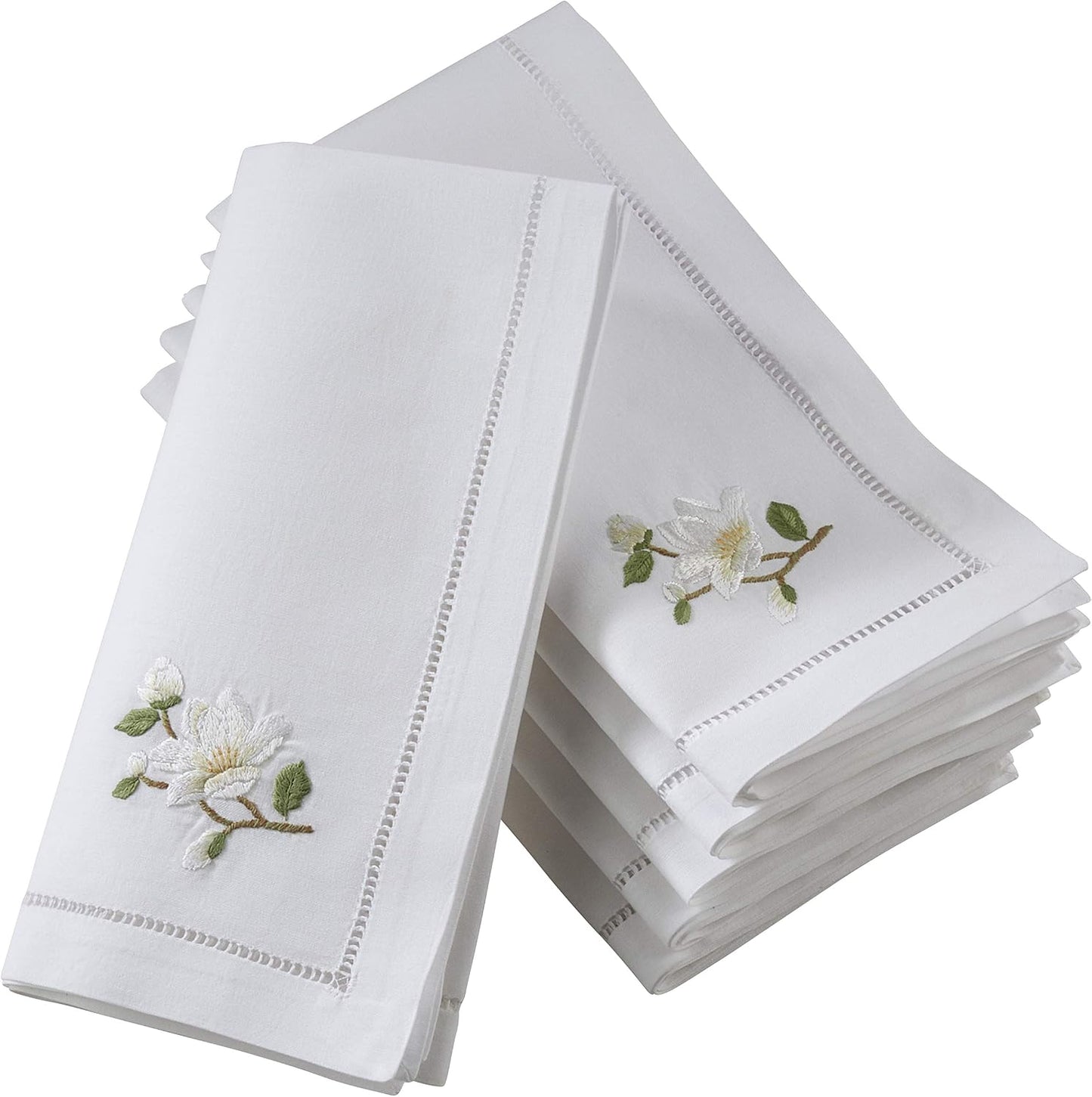 Set 6 servilletas bordadas magnolia cosido a mano