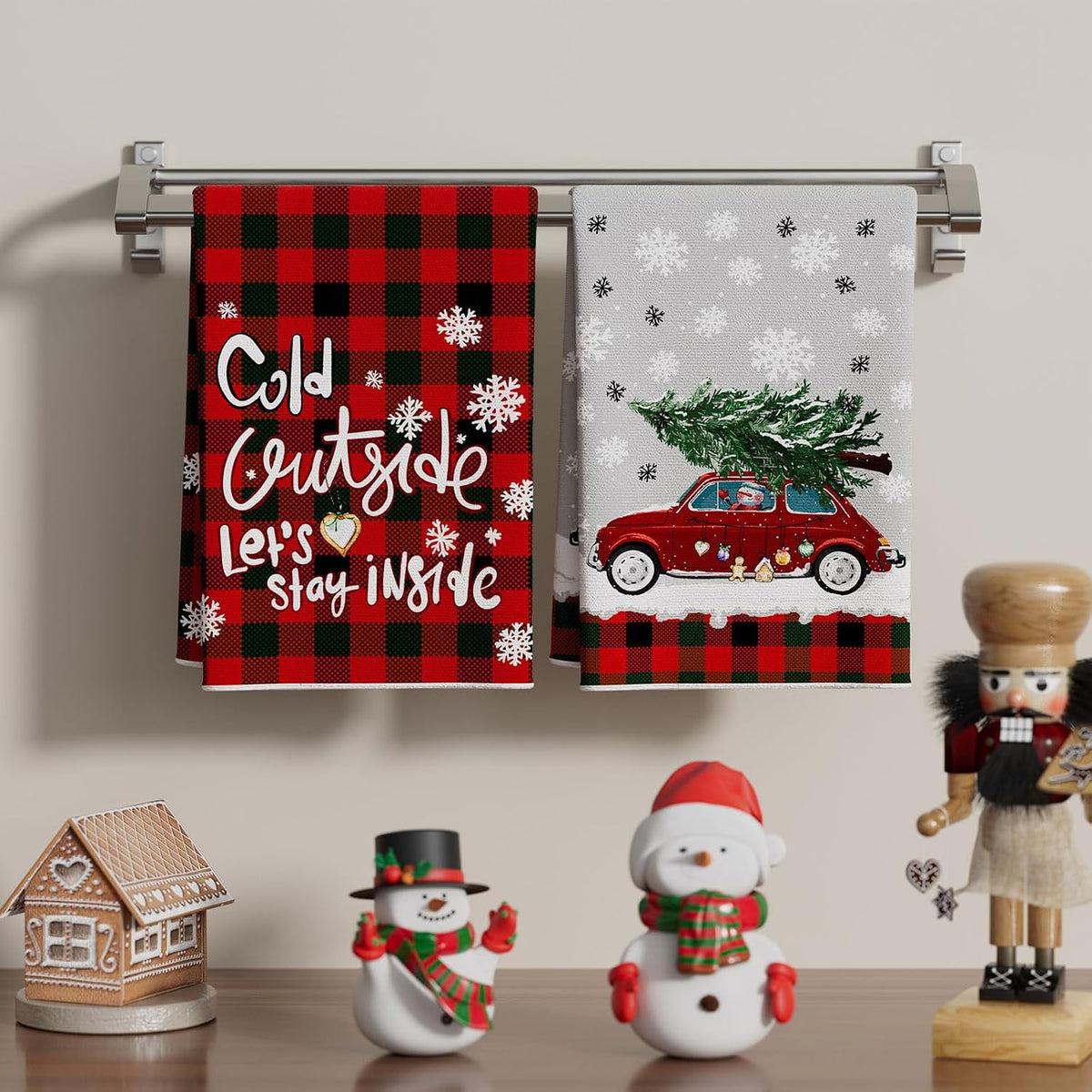 Set 4 paños cocina invierno gnomos árboles navidad 18x26pulg