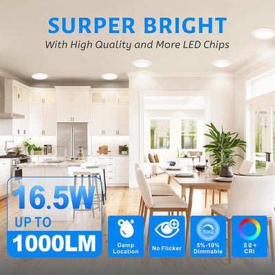 Luz LED techo 6pulg regulable 1000lm 5CCT dormitorio garaje pasillo set 10