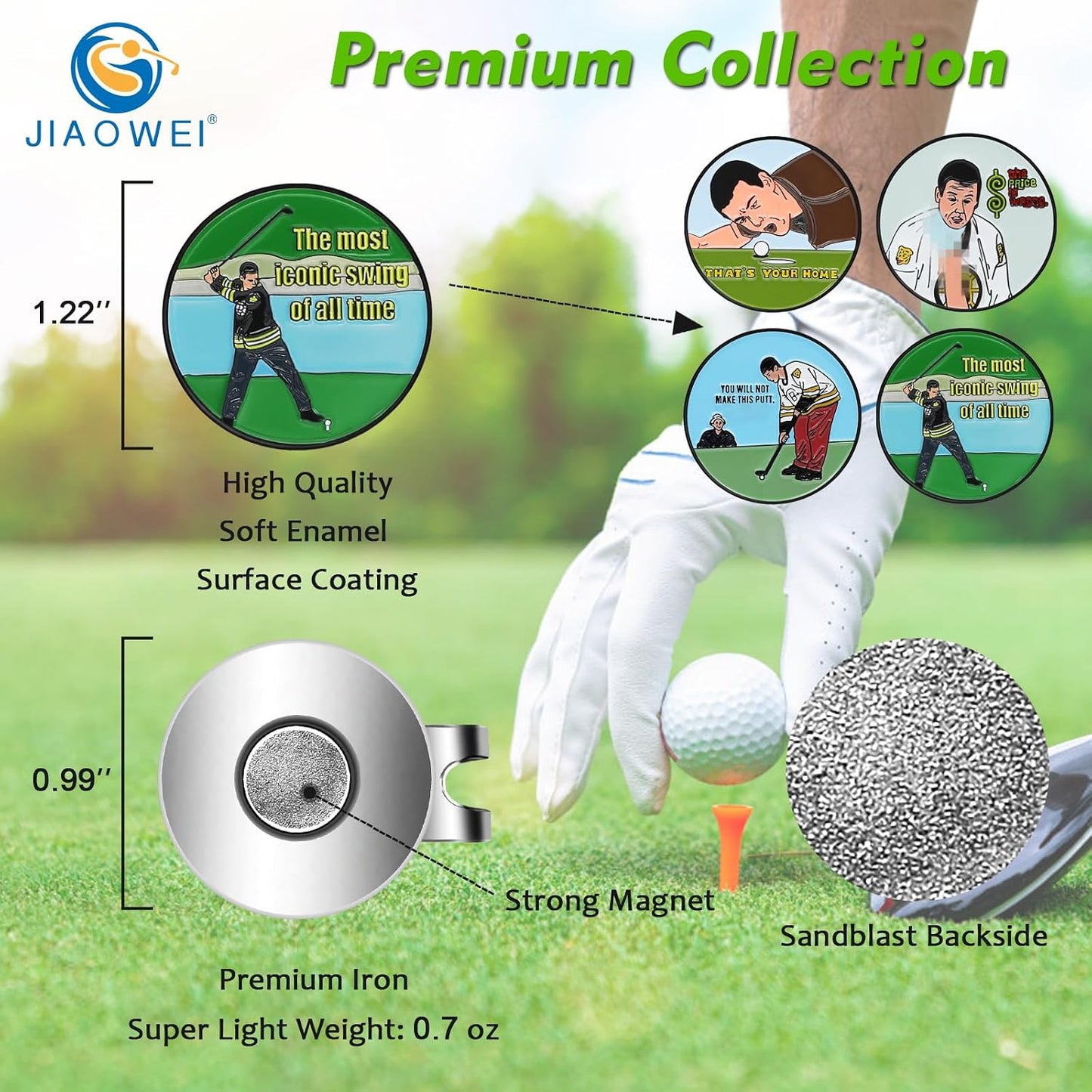 Marcador pelota golf con clip magnético para sombrero set 4