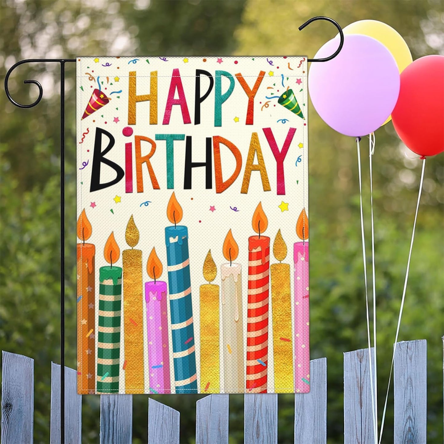 Banderas jardín feliz cumpleaños 12x18pulg doble cara poliéster