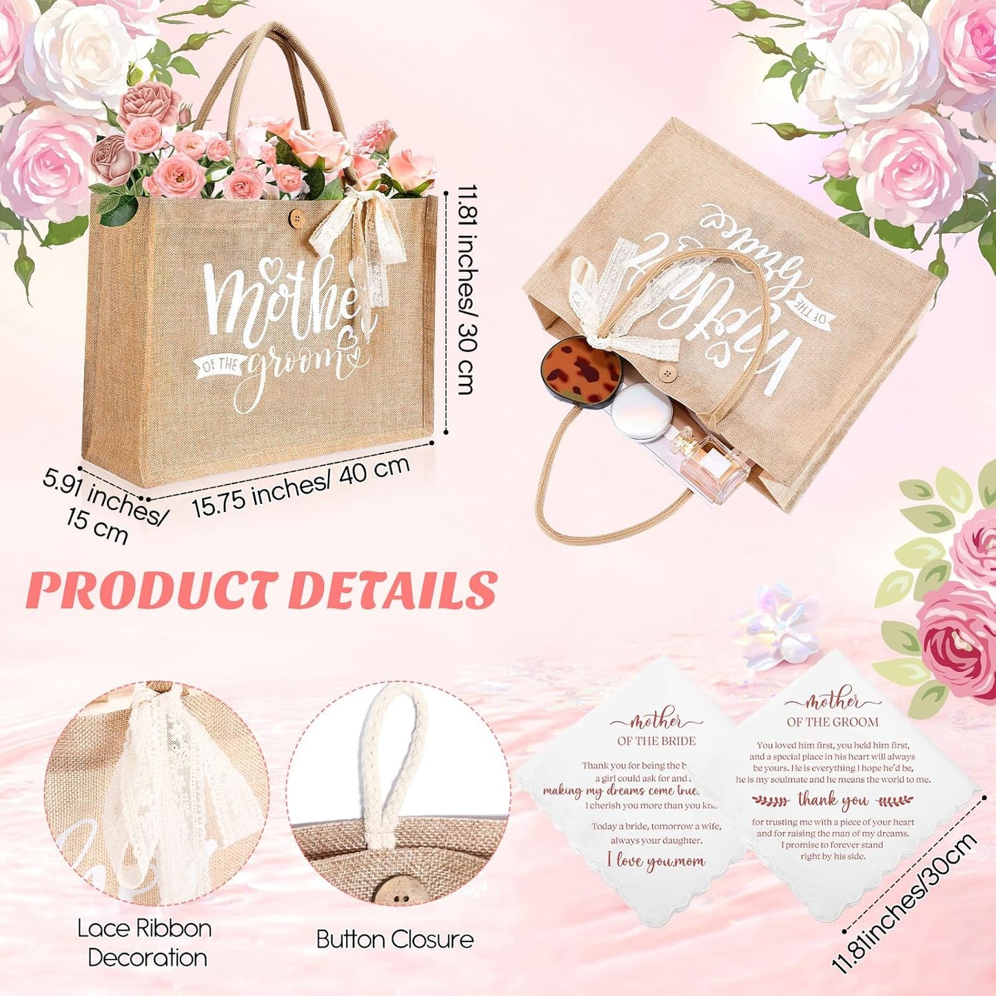 Set 2 taza vidrio 16oz bolsa lona pañuelo vela